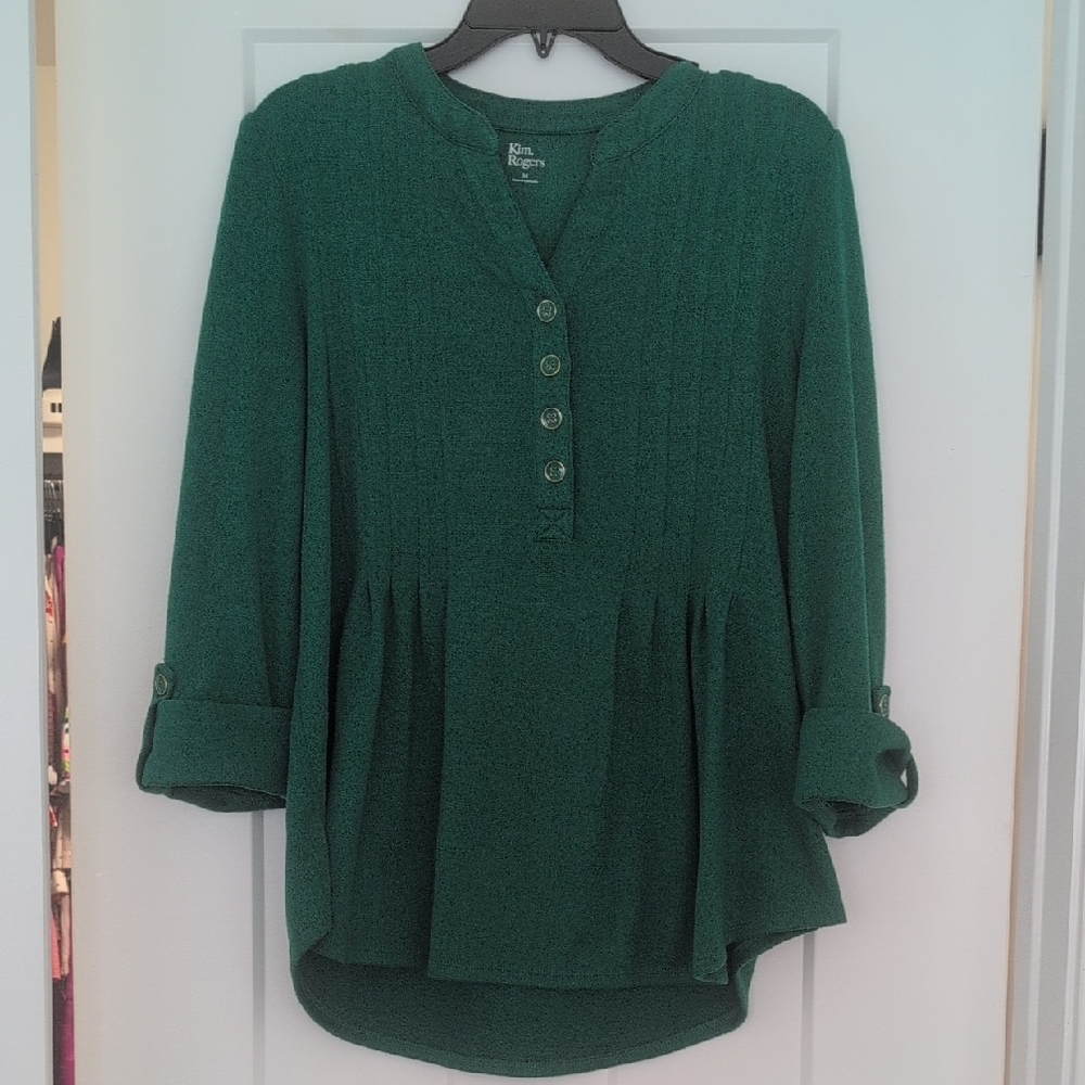 Kim Rogers Forest Green Blouse with Button Detail